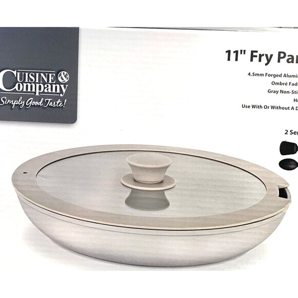 Cuisine 11" Fry Pan + Lid Cook Serve Store Detachable Handles + 2 Utensils New - Picture 1 of 4